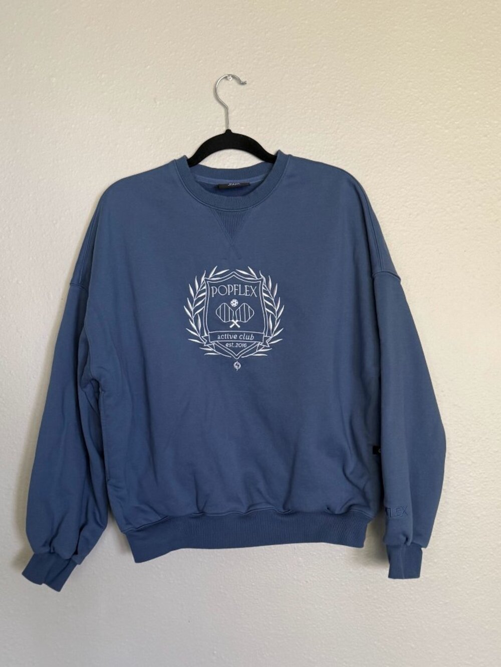 POPFLEX Active Club Pickleball Crewneck Periwinkle Blue Sweatshirt S/M 25x23